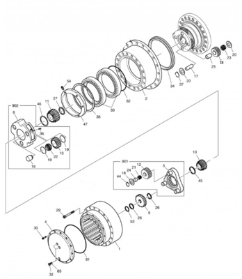 Het Toestel van de de Reisvermindering van graafwerktuigtravel gearbox DX380 DX380LC K1012069 voor Doosan