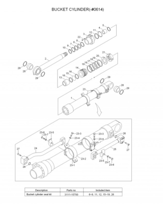 Graafmachine Hydraulische Cilinder R210-7 R210LC-7 Emmer Cilinder Assy 31N6-60110