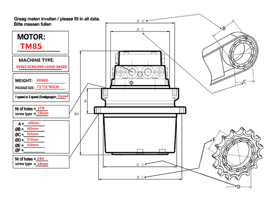 TM85 SY485 XCM490 LG950 SK480 Belparts Graafmachine Reismotor Assy Final Drive Assy Voor Kobelco Sany