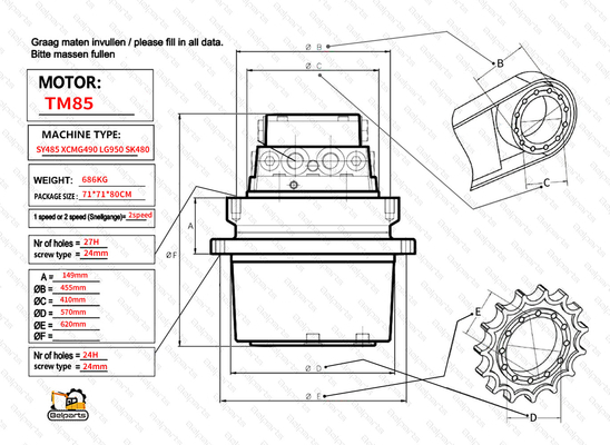 TM85 SY485 XCM490 LG950 SK480 Belparts Graafmachine Reismotor Assy Final Drive Assy Voor Kobelco Sany