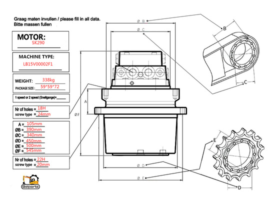 Het Hoofd Dragen 1C020-23472 van graafwerktuigParts V3300 voor Kubota-Dieselmotor