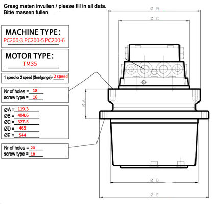 Komatsu Graafmachineonderdelen PC200-8 Reismotor Assy 20Y-27-00500 20Y-27-00501 laatste aandrijving motor