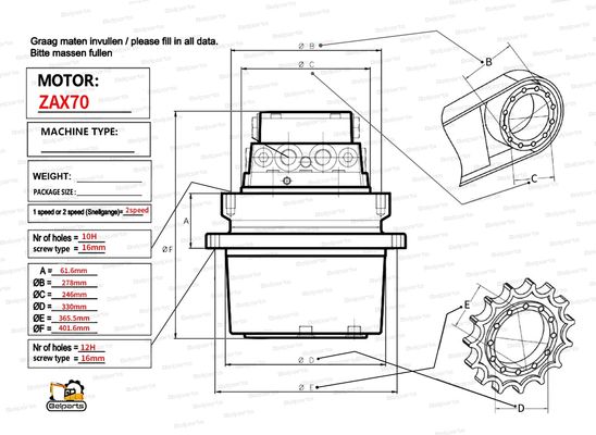 Hitachi EX60-2 ZX70 EX75 EX60-5 Graafmachine Rijmotor 9069509