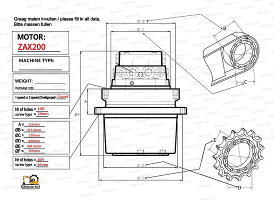 Belparts graafmachine HMGF36 ZX200 ZX200-6 Hydraulische reismotor lekkage olie fix 9168003 9195451